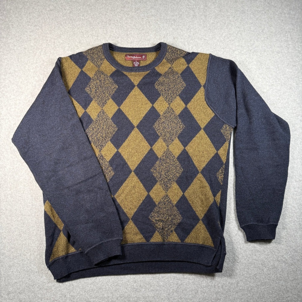 Tommy Bahama 18 Golf Sweater‎ Men's M Wool Cotton Argyle Blue Mustard